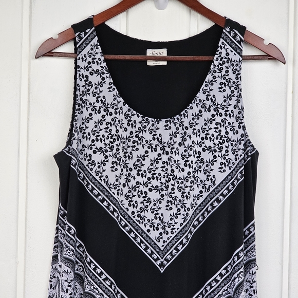 Soma Black White Floral Pattern Knit Sleeveless Belted Maxi Dress Medium - Picture 14 of 16